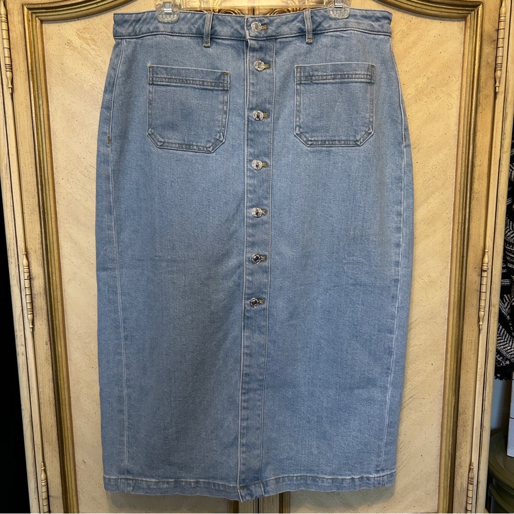 Ann Taylor Light Blue Denim Button Front Skirt NEW NWT